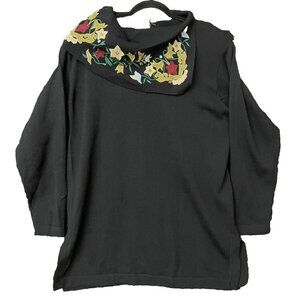 Apart Fashion Sweater Knitted Black Floral Embroidered Neck Size 2XL Women